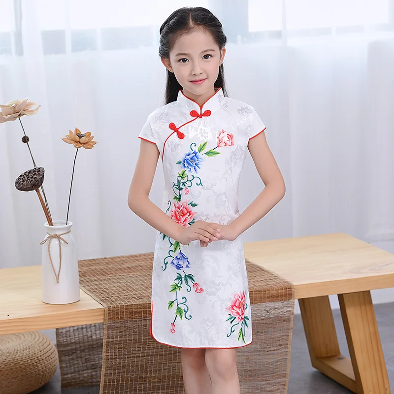 Прекрасный с разрезами павлином для девочек белого цвета цветочным принтом