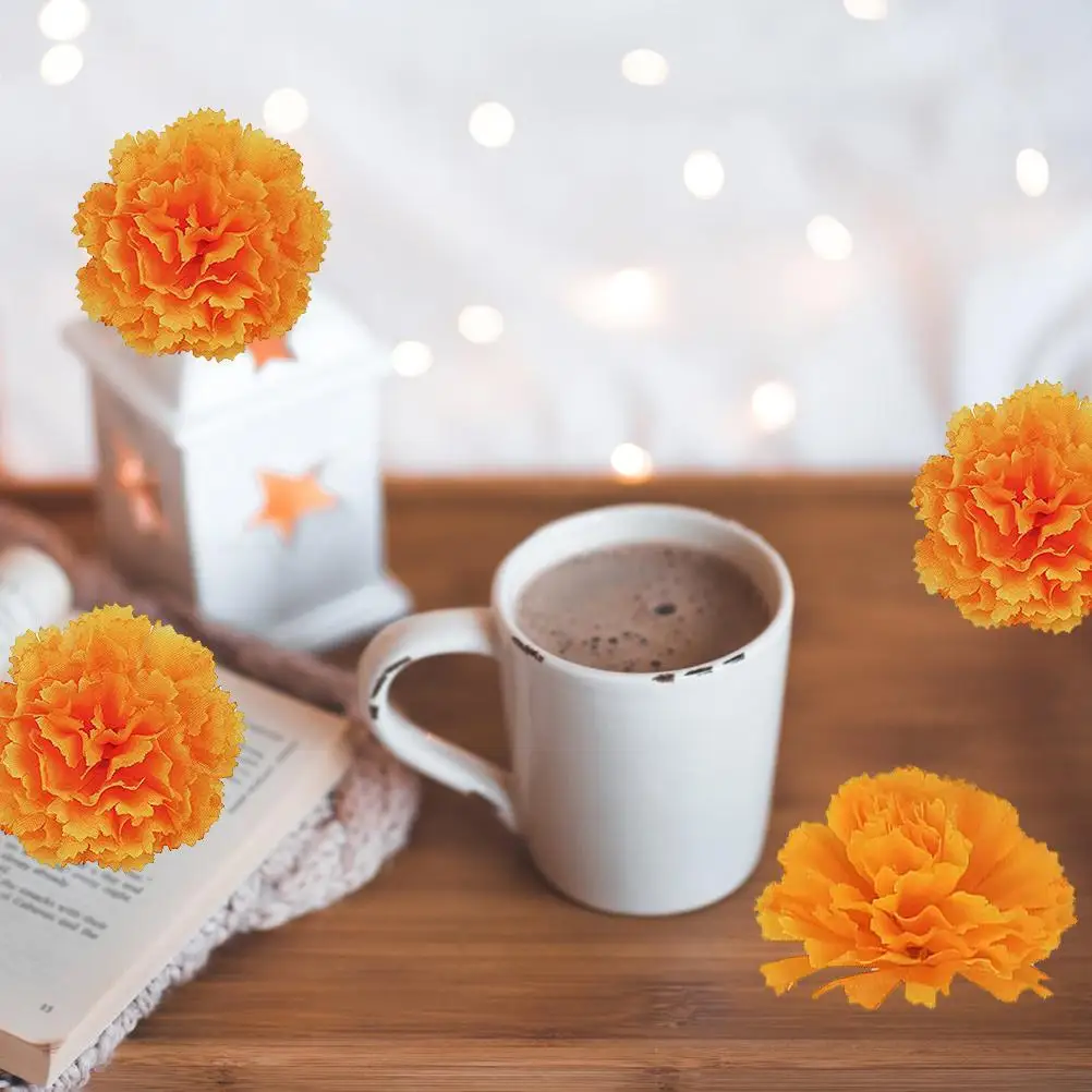 

30Pcs Artificial Marigold Flowers Silk Cloth Marigolds Decoration Set Orange Carnation Flowers Decorations for Indian Festival