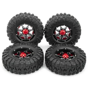 

RCTOYFUN 4Pcs Black+Red 2.2 in Metal Beadlock Wheel Rims & ​120mm Rubber Tires Kits For 1/10 RC Crawler Axial Wraith D90