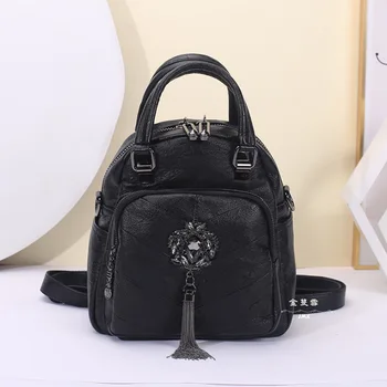 

2020 new large-capacity simple trend multifunctional fashion casual bag simple soft leather tassel single backpack