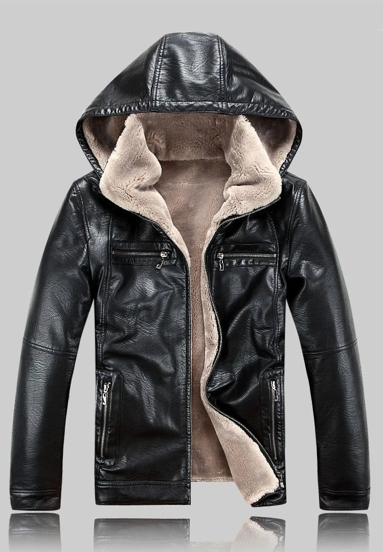 Faux Fur Coat Men Winter Newest Fashion Fue Fleeace Hooded Leather Jacket Men Thick Warm Windbreaker Faux Fur Jackets 5XL