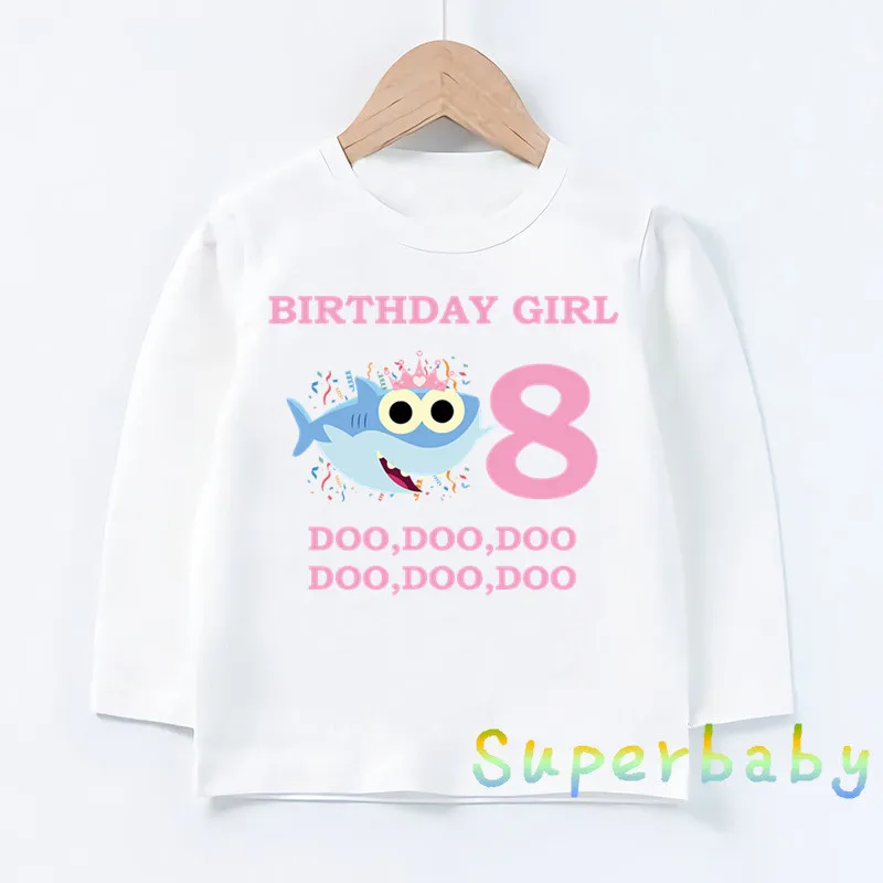 Свечи "Happy Birthday" для торта, Акула, 1-9 лет, футболка с принтом цифр, Забавные топы с рисунком для маленьких мальчиков и девочек, Детская футболка с длинными рукавами, LKP2441