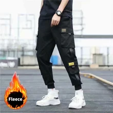

Winter Thick Warm Fleece Cargo Pants Drawstring Pant Men 2021 New Streetwear Plus Size Black Joggers Male Casual Thermal Trouser
