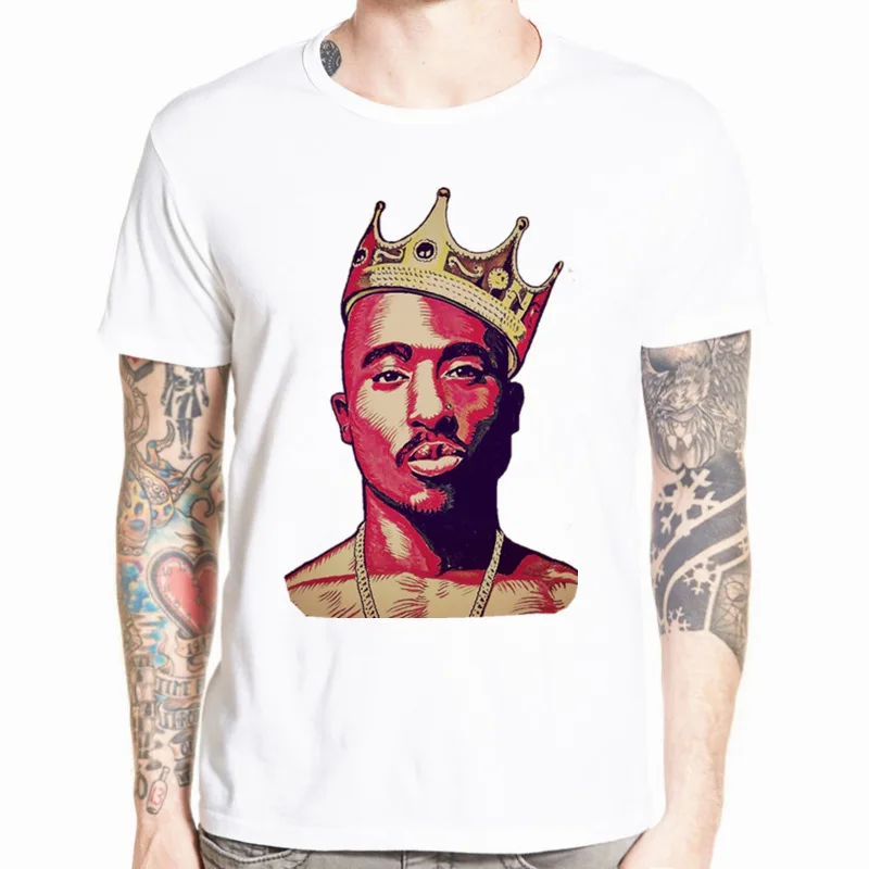 Мужская и женская футболка с принтом tupac 2pac, летняя футболка с коротким рукавом и круглым вырезом, уличная футболка в стиле хип-хоп Swag - Цвет: White