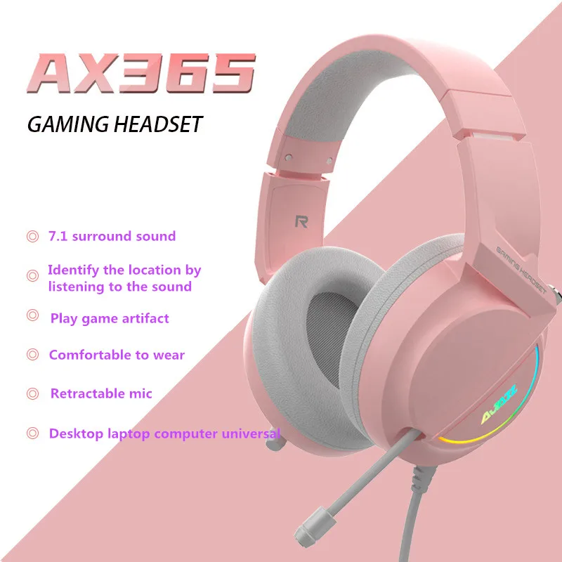 2020 new AX365 wired gaming headphone HD microphone 7.1 channel music headset USB interface LED light headset