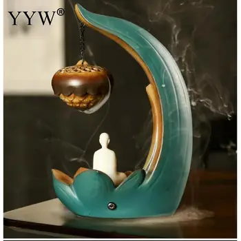 

Incense Waterfall Backflow Incense Burner Censer Holder With Led Light Home Decoration Reflux Burner Censer Ceramic Aroma Burner