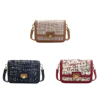 

Women Shoulder Bags PU Leather Plaid Pattern Buckle Closure Lady Casual Handbag