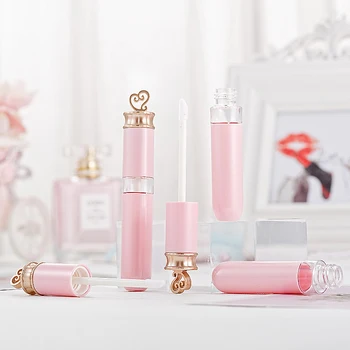 

Pink Long Princess Lip Gloss Lip Glaze Tube Gold Heart Shape Lid Refillable Lipstick Bottle Lip Oil Balm Wand Tube Mascara Box
