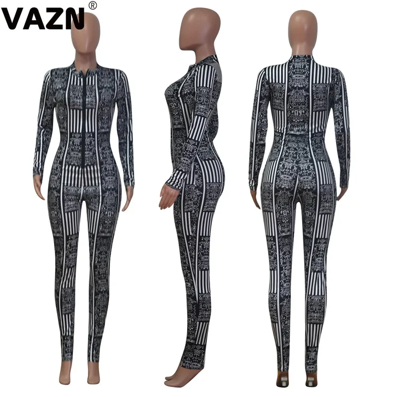 VAZN NK046 новые модные дизайнерские длинные штаны сексуальный женский комбинезон с глубоким v-образным вырезом с длинными рукавами эластичные спортивные костюмы длинный комбинезон