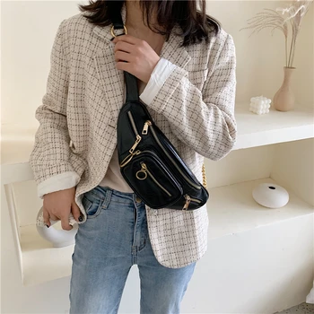 

OLOEY Bags for Women's 2020 New Chain Waist pack Wild Chest Bag Messenger Bag PU Leather Female Trendy Small Bags Tide ins Black