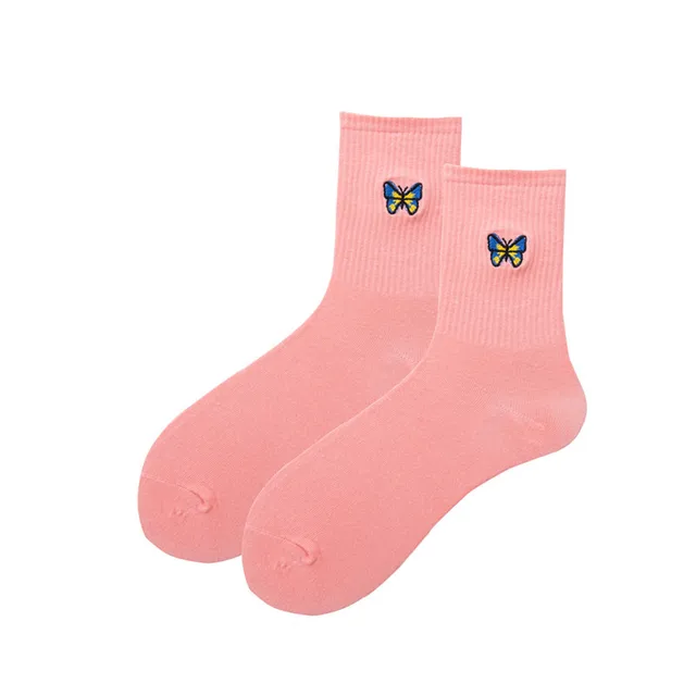 Hot Sale 2021 new fashion Korean style ladies socks simulation printing butterfly socks cute embroidered dinosaur socks 3