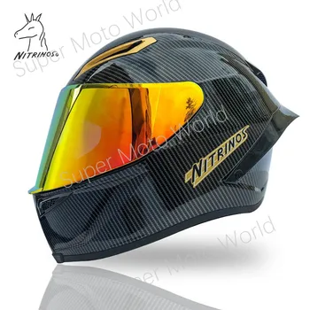 

Full Face Motorcycle Helmet NITRINOS PISTA Bright Black 70th Anniversary Helmet Unisex Carbon Fiber Model Motocross Helmet