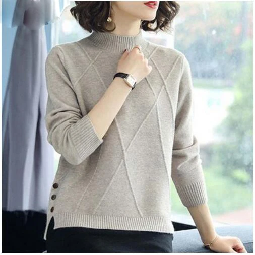 Beautiful Pink Turtleneck Sweater Women Autumn Winter Long Sleeve Pullover Sweater Female Knitted Tops Jumper Ladies - Цвет: Хаки