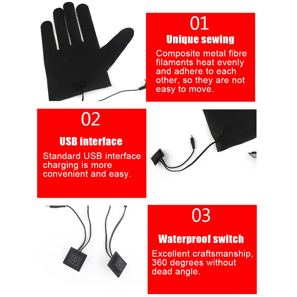 Регулируемые складные зимние уличные аксессуары для пальцев, портативные электрические теплые перчатки 7,4 В, теплые перчатки с подогревом, 3 скорости, тепловые