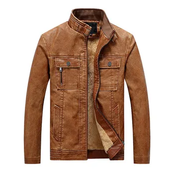 

6XL Mens Leather Jackets Mens Motorcycle Jacket Stand Collar Zipper PU Coats Male Biker Fleece Faux Leather Outerwear Plus Size