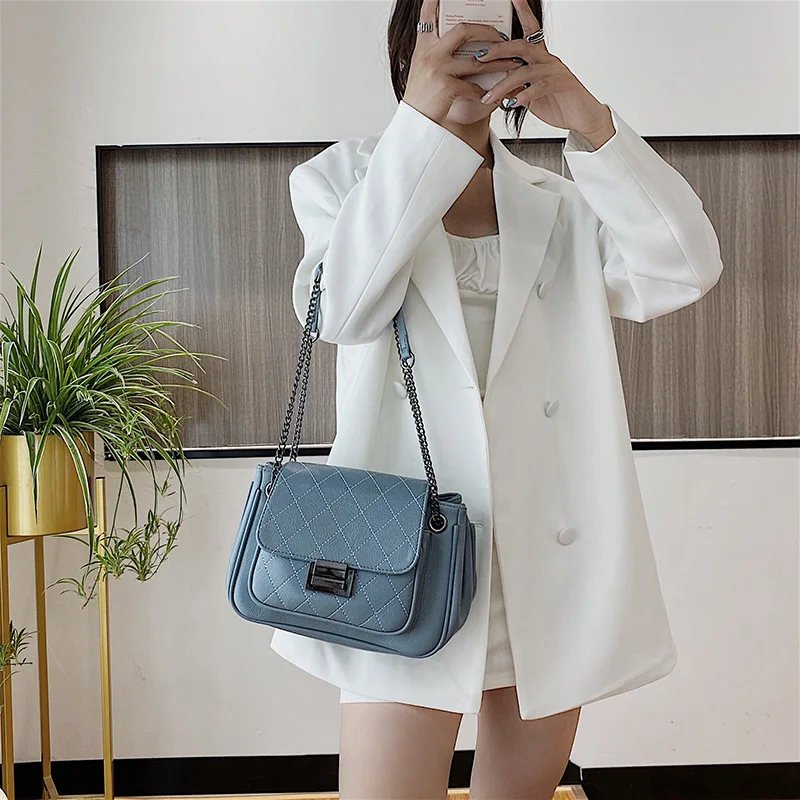 Casual Green Chain Shoulder Bags for Women Fashion Designer Luxury Brand Purses and Handbags PU Leather Small Cross Body Bag