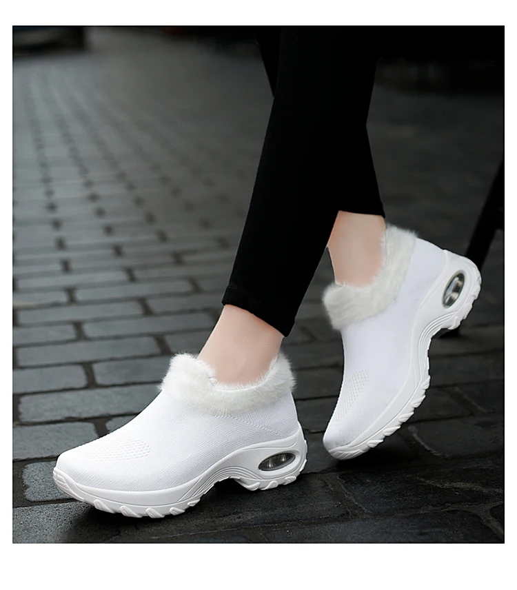 Winter Sneakers Womens Shoes Flats Platform Boots Plush Warm Walking Boots Flyknit Footwear Female Wedge Shoes Big Size 42