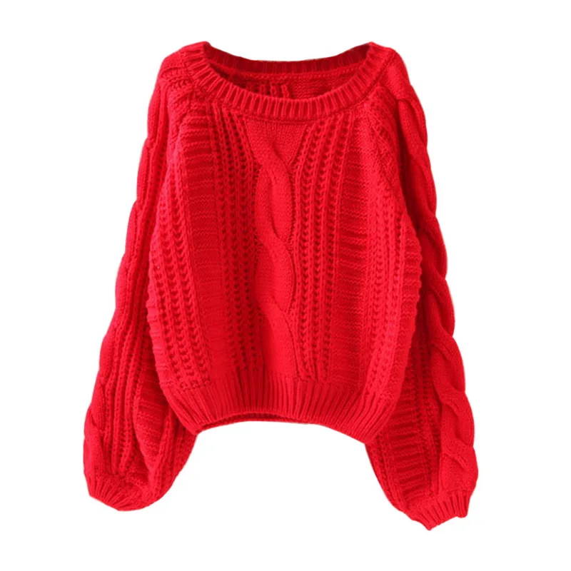 Red 1 CYSINCOS Pull Femme осень зима твист Мягкие женские свитера и пуловеры короткий рукав фонаря свитер свободный джемпер свитер - Цвет: Red 1