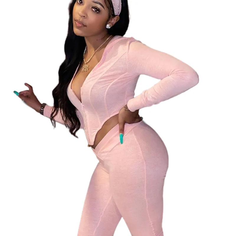 

2020 Spring and Autumn Popular Women's Long-Sleeved Cardigan Hooded Top Casual Wind Tight Pants Fold Movement Suit, Female