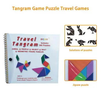

Tangram Game Puzzle Travel Games Jigsaw With Solution Questions Colorful Book Shape Educational Toy For Baby Toddlers Kids