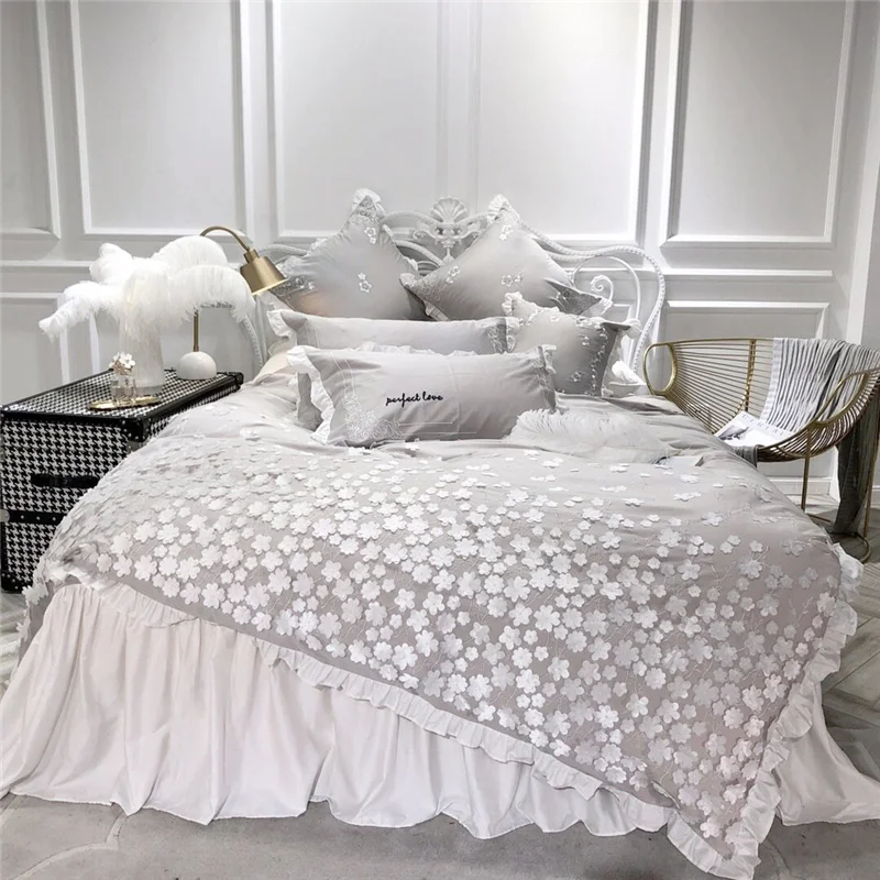 Waliicorners Luxury Egypt Cotton Bedding Set Black Lace Duvet Cover Bed Sheet Pillowcases Queen King size limited quantity 61 1571984748_2066584132_1