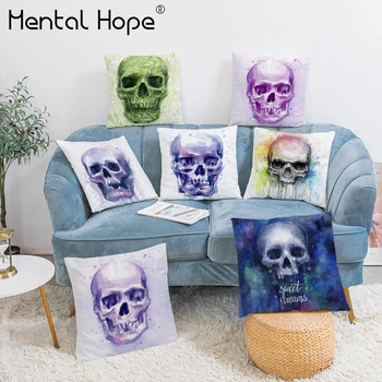 

Multicolor Skull Printed Plush Cushion Cover Braincase Pattern Throw Pillow Cover Home Decor Decorative Square Pillowcase