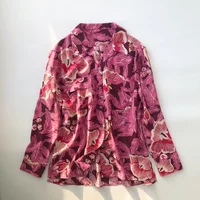 Women High Quality Silk Notched Long Sleeve Floral Printing Blouse Shirt 2