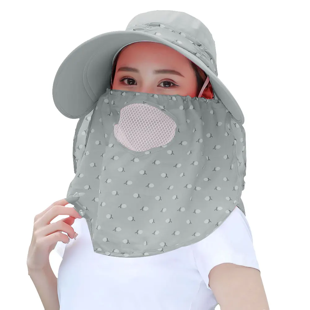 Sun-proof Protection Hiking Visor Cap Foldable Lightweight Outdoor Windproof With Mask Women Hats Summer Detachable Wide Brimmed