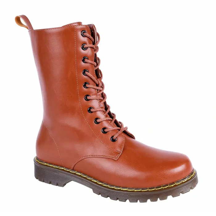 New Plus Velvet Martin Boots British Style Black Red Casual Couple Short Boots Beef Tendon Bottom Slip High Bandage Women's Boot - Цвет: brown