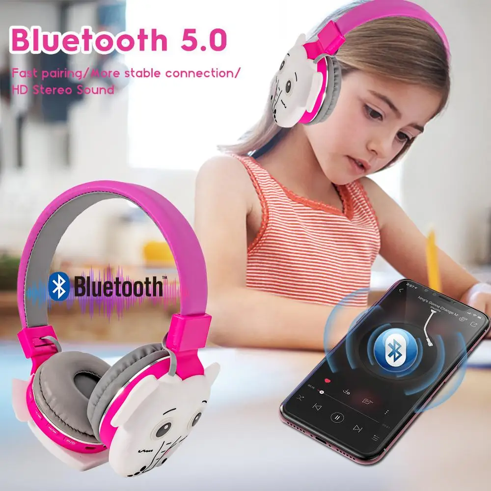 Cartoon Kids Bluetooth Headphone Foldable Stereo Music Headset with MIC for Handsfree Support TF Card Boys Girls Birthday Gift