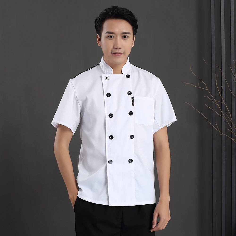 Casual soft kitchen jacket Chef uniform catering work clothes men short sleeved chef coats coffee shop Waitress waiter uniform