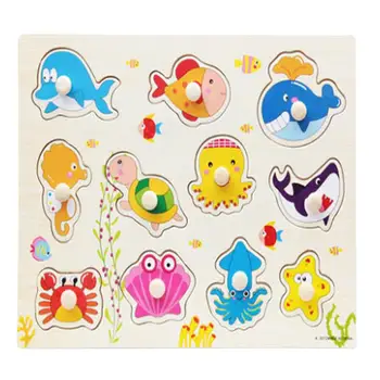 

Wooden Handle Wooden Nail Puzzle Jigsaw Sea Animmals Children Early Education Board