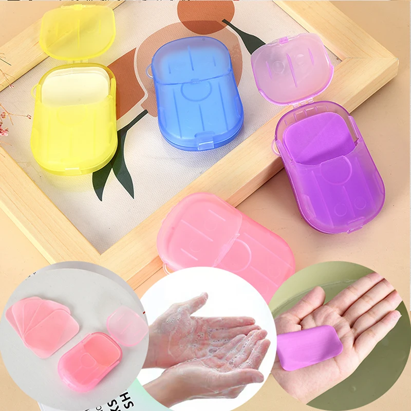 

20pcs/Box Disposable Soap Paper Portable Hand Washing Box Scented Slice Sheets Paper Soaps 2021 New 6 Colors Can be Specified