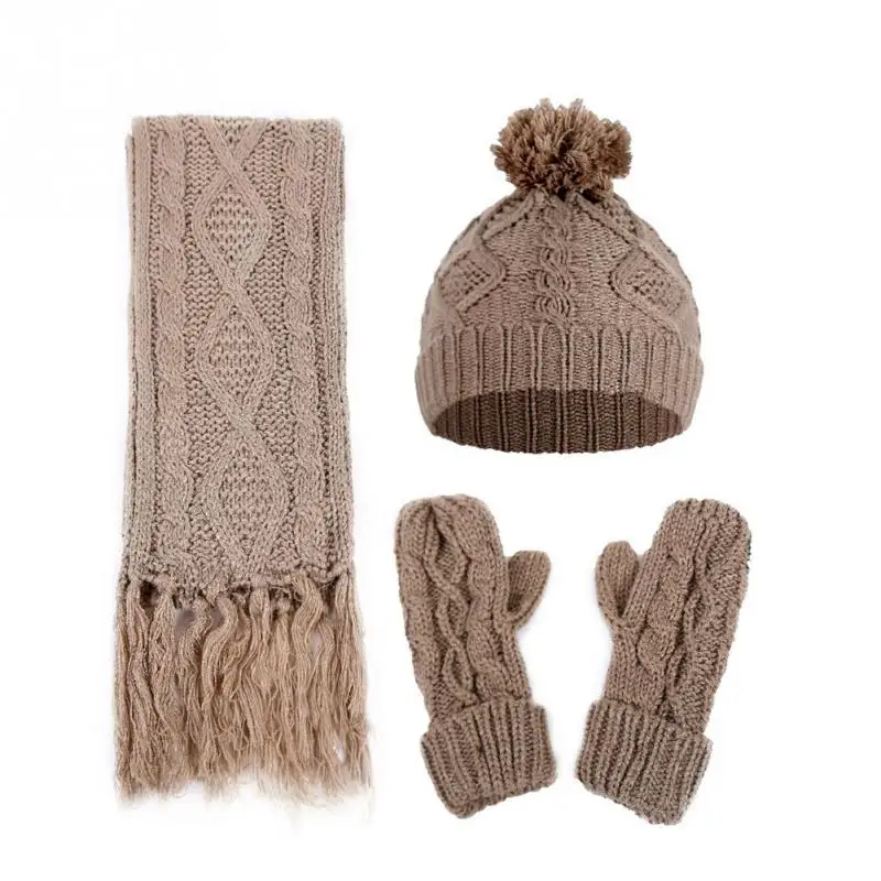 

3pcs Fashion Winter Hat Scarf Set For Women Warm Windproof Knitted Beanies Hat Artificial Woolen Thick Winter Hats Caps Scarf
