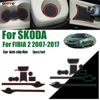 

7pcs/set For Skoda FABIA 2 2007-2017 Rubber Anti-slip Slot Gate Mat Covers Auto Accessory Door Groove Pad Cup Mat Luminous