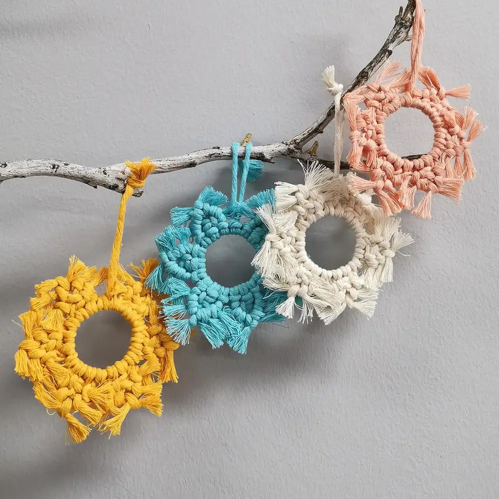 

nordic macrame boho handmade fringe placemat room decoration rainbow macrame Coaster new products 2020 gift for women