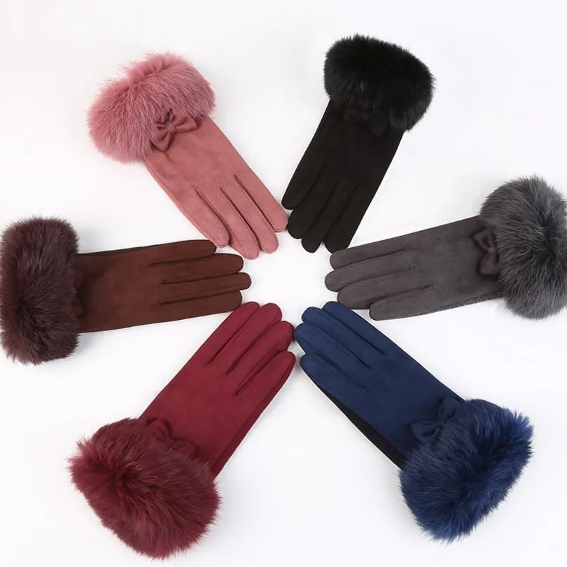 VIIANLES вождения Guantes лук женские перчатки Модные зимние варежки из искусственной замши для активного отдыха, спортивная теплая Высококачественная Дамская повседневные перчатки