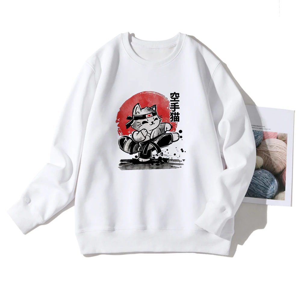 

Showtly Winter Women Sweatshirt Cute Karate Cat Print Beautiful Fun Hooded Indoor Warm Cozy Exquisite Pullovers Blouses