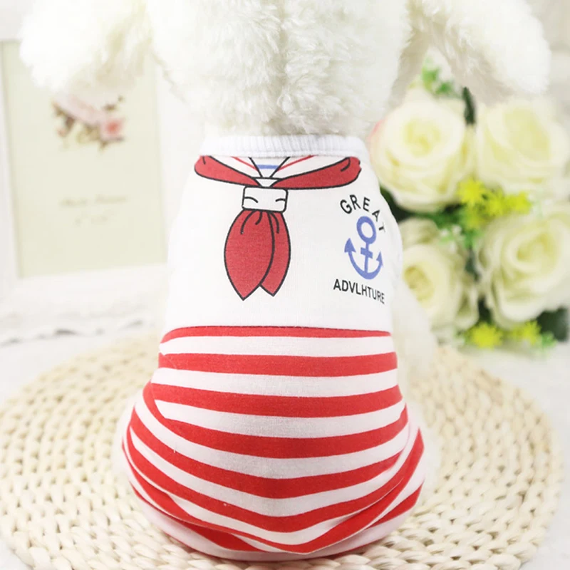 Pet Dog Sailor Striated Vest Little Medium Dogs Cat Spring Summer Clothes Cats Puppy Kitten Vests Pets Clothing Pets Supplies