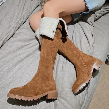 

Brand New Fashionable Keep Warm Plush Skidproof Chunky Heels Russia Winter Snow Boot Women Shoes Boots