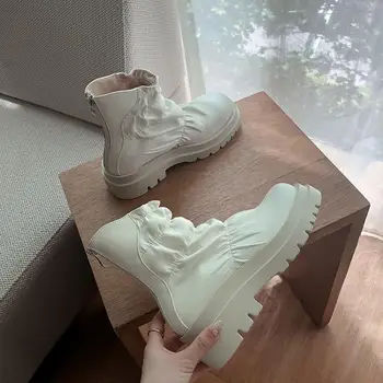 

Thick Bottom Ankle Boots Women Pleated Design Platform Shoes New Strange Style Zipper Lolita Luxury Brand Designer Women Shoes