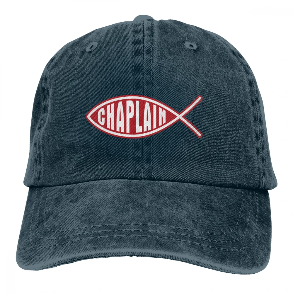 Chaplain рыба с крестом Casquette черный унисекс Мужские Женские джинсовые бейсболка с ремешком кепки Регулируемый Гольф папа шляпа