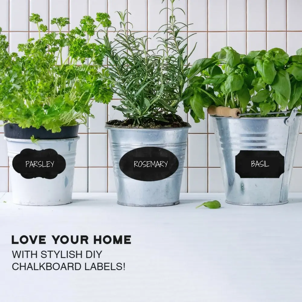 Waterproof Glass Bottles 80pcs/10 sets Chalkboard Labels Tags Home Kitchen Jars Stickers Reused Wedding Party Decor Black Labels glass bottles jar stickers