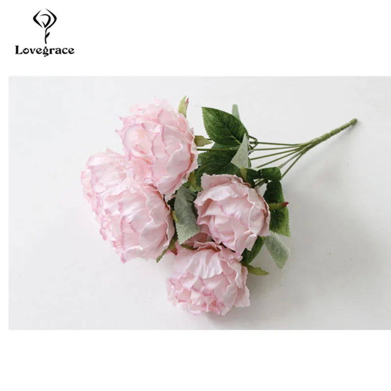 Lovegrace Bridesmaid Wedding Bouquet 7 Heads Rose Peony Artificial Silk Flower Pink Office Home Party Decoration Wedding Flowers