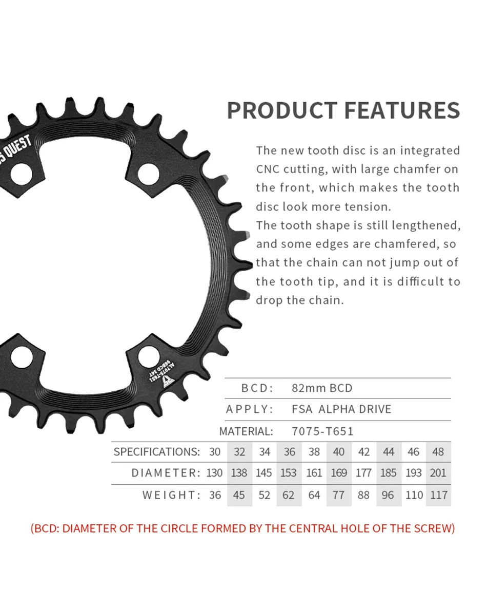 PASS QUEST Chainring Asymmetric BCD 96 MTB Narrow Wide Bicycle Chainwheel  for M7000 M8000 M9000 SHIMANO Crankset 30-42T
