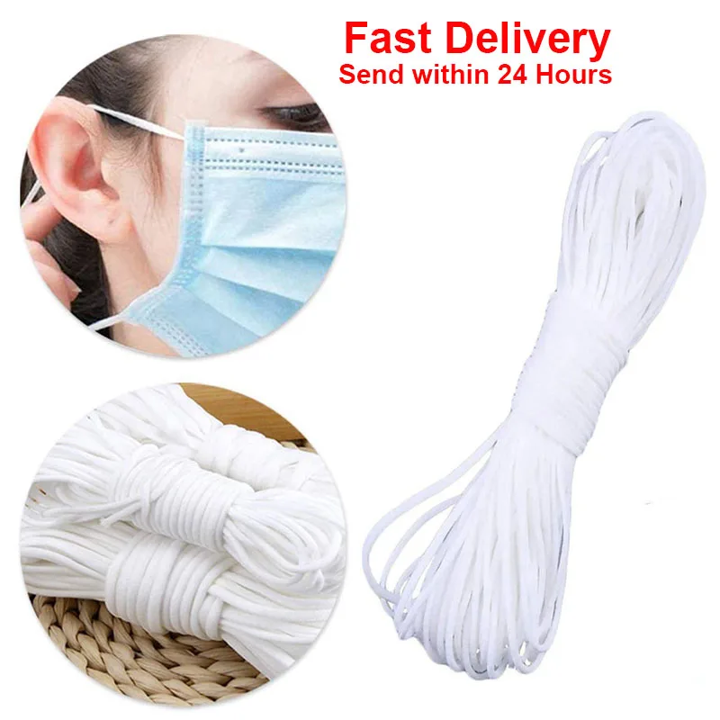 5 inch Ear Tie Rope Handmade DIY String for Sewing Elastic Strap White Earloop Cord 1//4 30yard