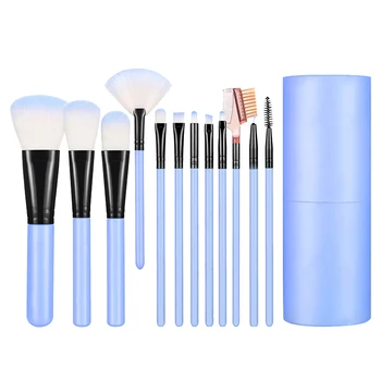 

12Pcs Makeup Brushes Set Make Up Fan Foundation Powder Eyeshadow Face Brush With Brush Case Cup Holder Blue