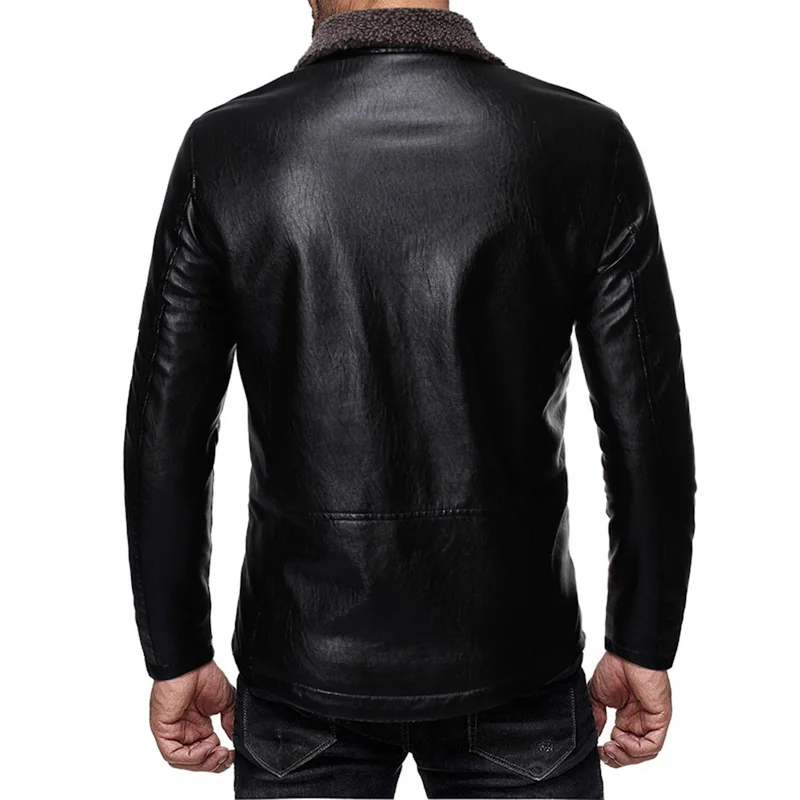 Новая мужская зимняя теплая кожаная куртка в винтажном стиле на молнии в байкерском стиле, модная уличная одежда с длинным рукавом
