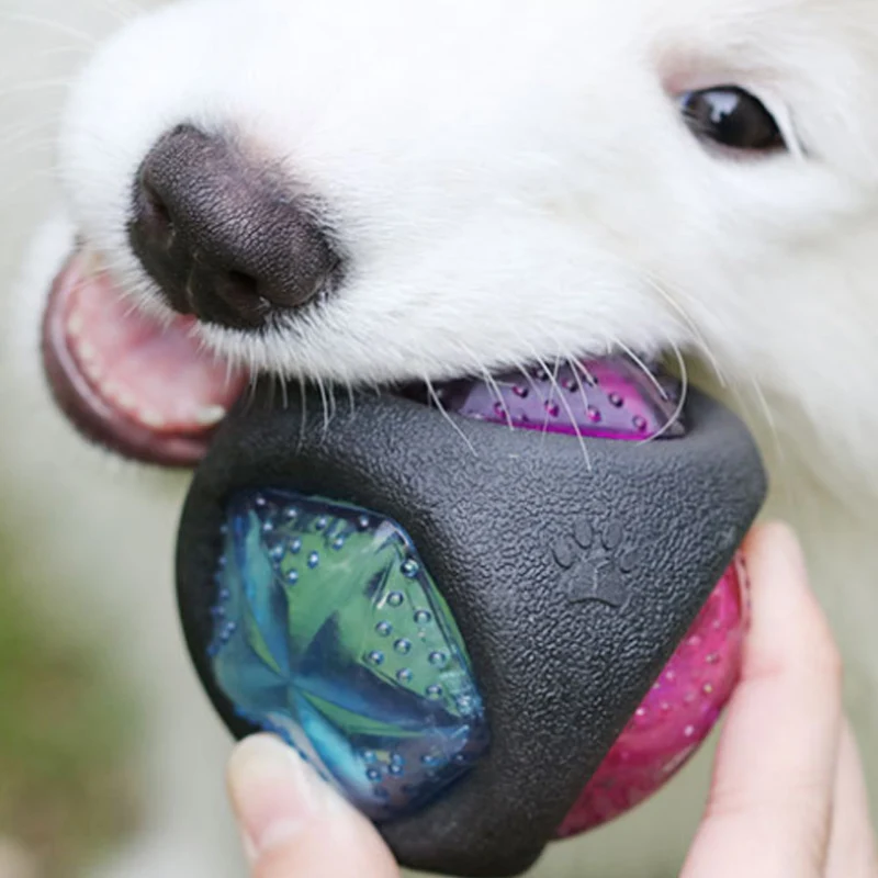 Светящаяся игрушка для собак прочные Мячи попрыгуны игрушки светящийся для собаки резиновый звук устойчив к прокусыванию-с собакой и тренировкой домашних животных надувной мячик для жевания