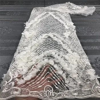 

Nigerian Lace Fabric 2020 High Quality African 3D Flower Net Lace Fabric Wedding French Tulle Lace Material For Dress